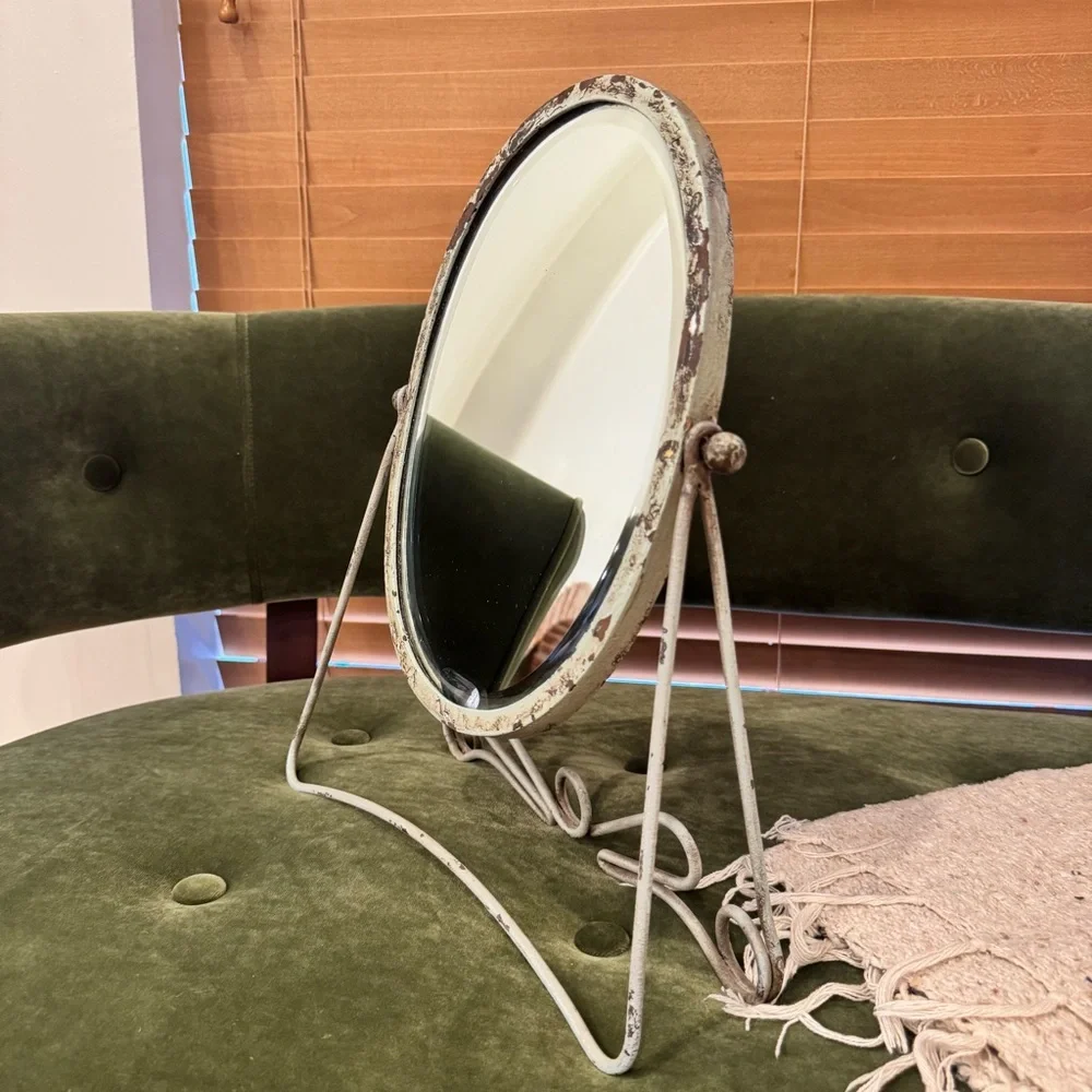 Anthropologie Vintage-Style Oval Mirror in Cream and Green